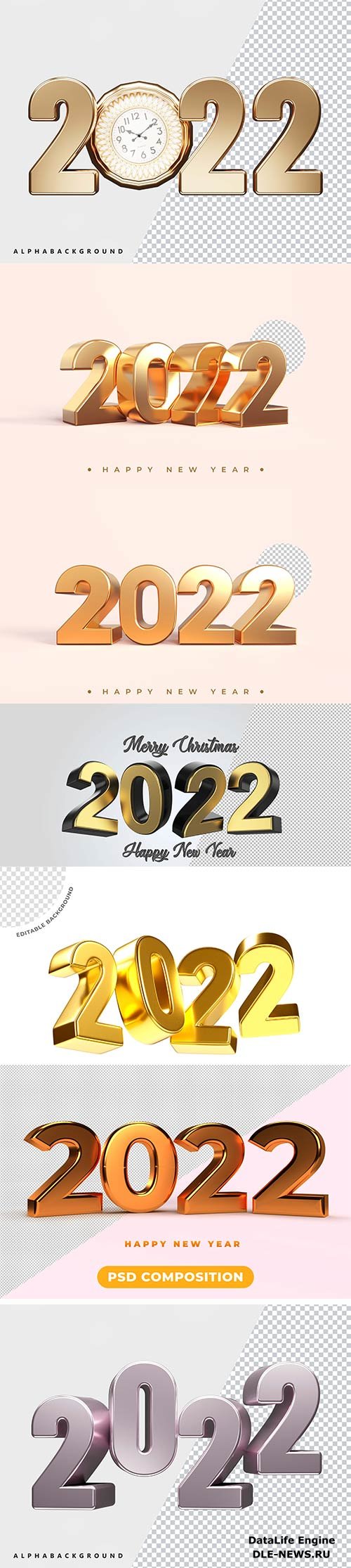 Psd Happy new year 2022 gold 3d rendering isolated on transparent background