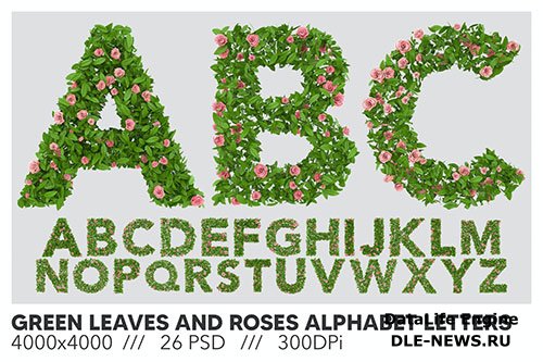 Green Leaves and Roses Alphabet Letter Set