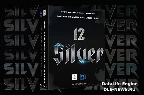 12 Silver Chrome layer Styles Photoshop Action