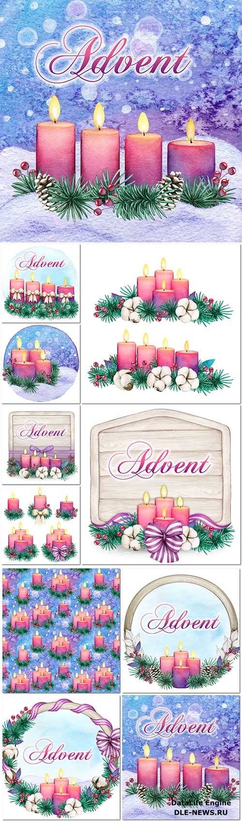 Watercolor purple advent candle dividers in vector