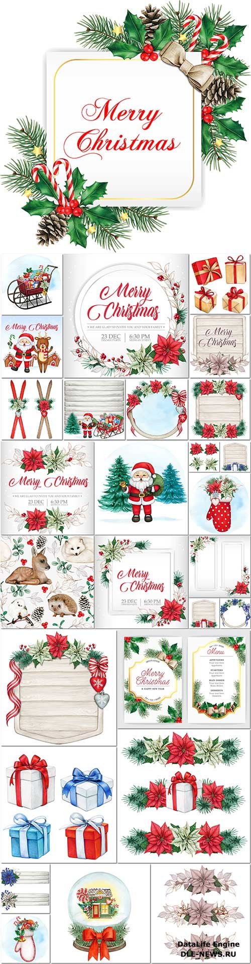 Hand drawn Merry christmas and happy new year poster vector