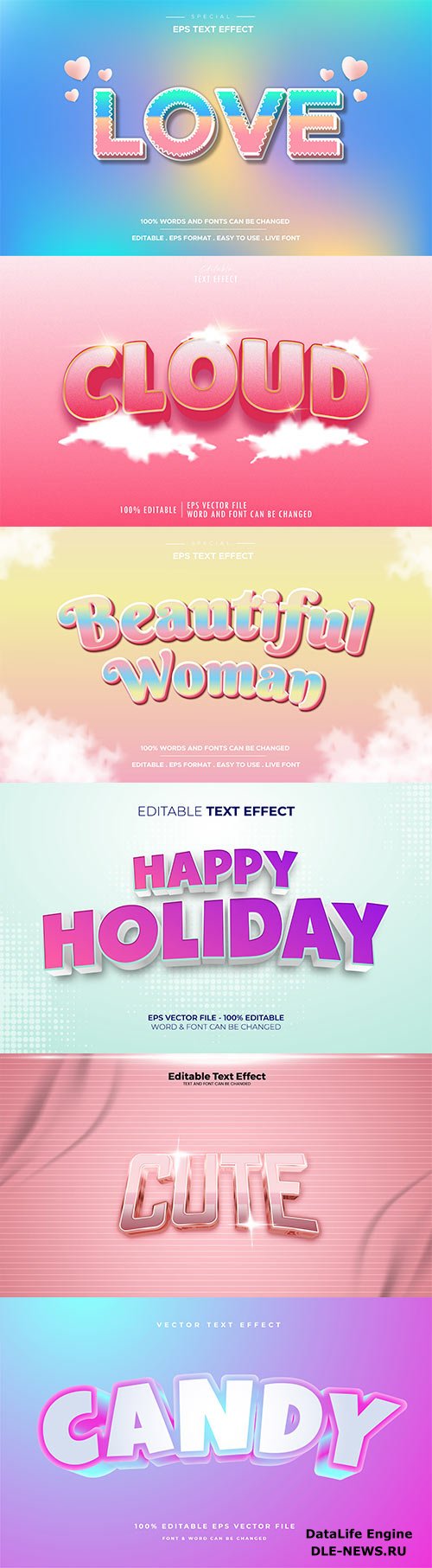 Set 3d editable text style effect vector vol 313