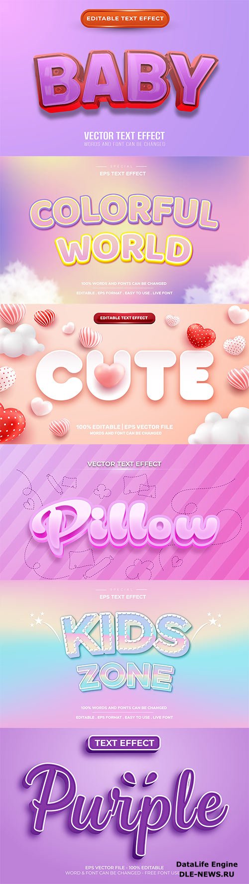 Set 3d editable text style effect vector vol 311