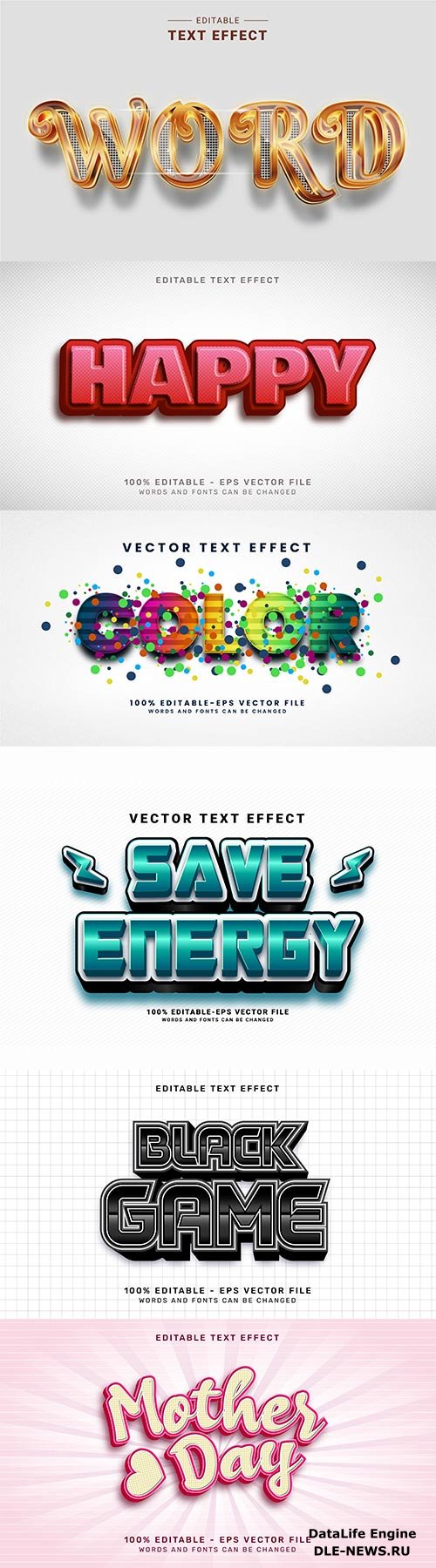 Set 3d editable text style effect vector vol 308