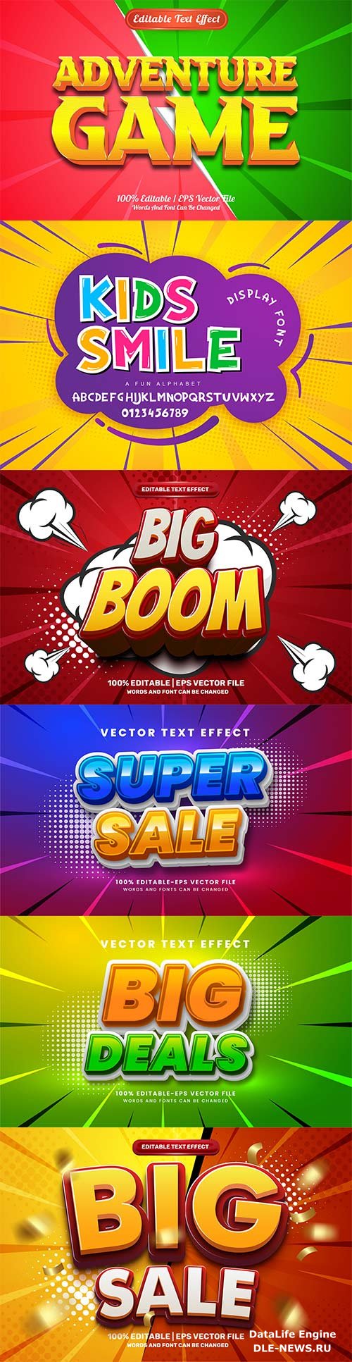 Set 3d editable text style effect vector vol 309