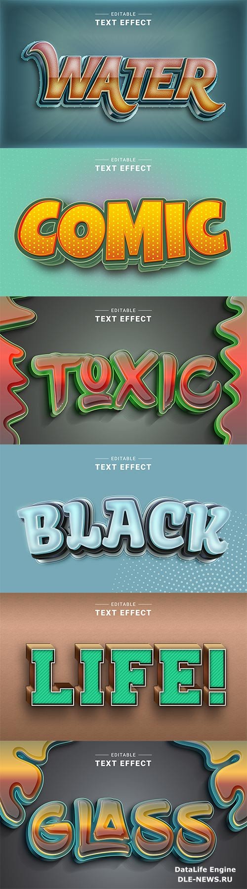 Set 3d editable text style effect vector vol 307