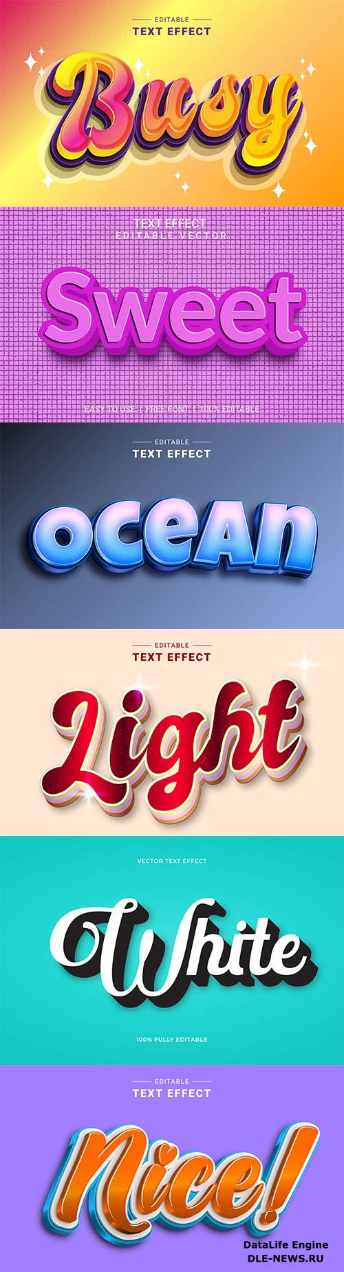 Set 3d editable text style effect vector vol 305