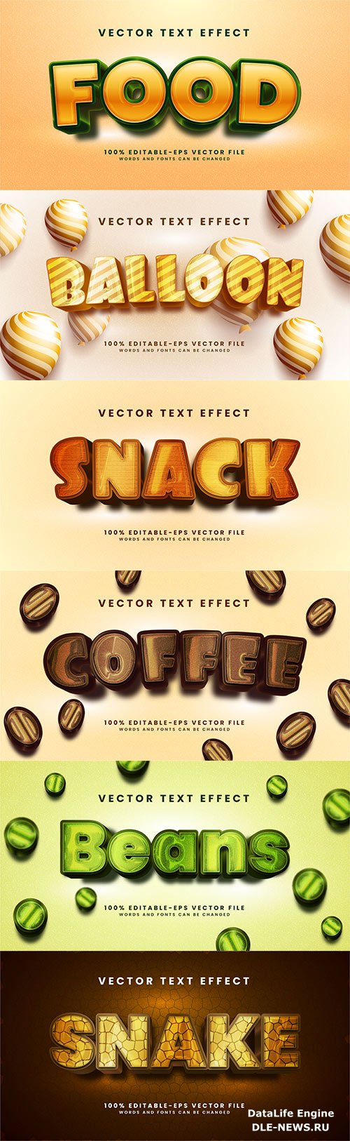 Set 3d editable text style effect vector vol 301