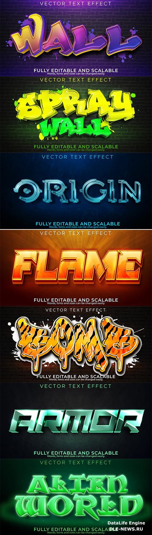 Set 3d editable text style effect vector vol 303