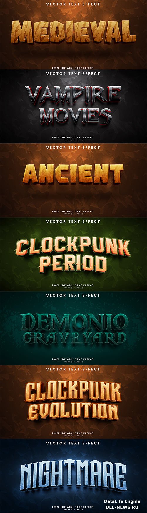 Set 3d editable text style effect vector vol 297