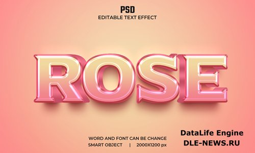 Rose 3d editable pink color text effect premium psd with background