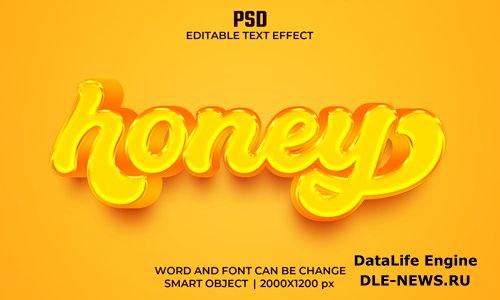 Honey 3d editable text effect premium psd with background