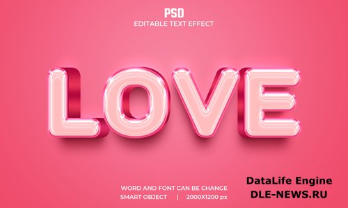 Love 3d editable text effect premium psd with background