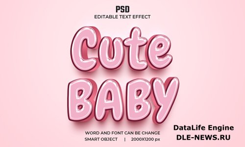 Cute baby 3d editable text effect premium psd with background