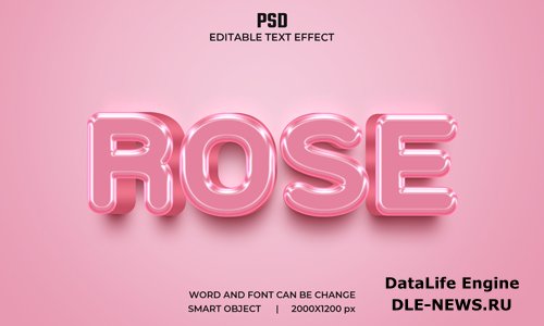 3d Rose editable pink color text effect premium psd with background