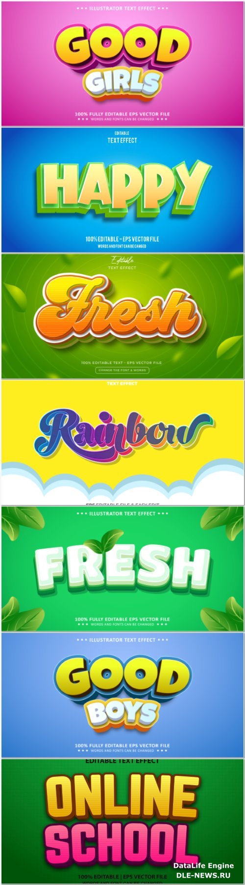 Set 3d editable text style effect vector vol 369