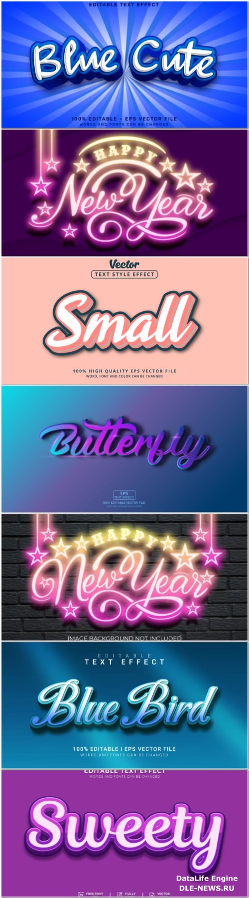 Set 3d editable text style effect vector vol 368