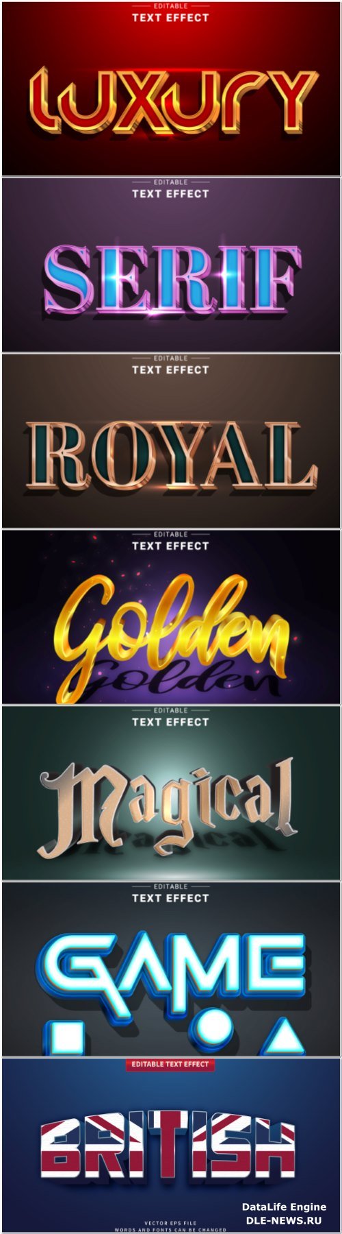 Set 3d editable text style effect vector vol 365