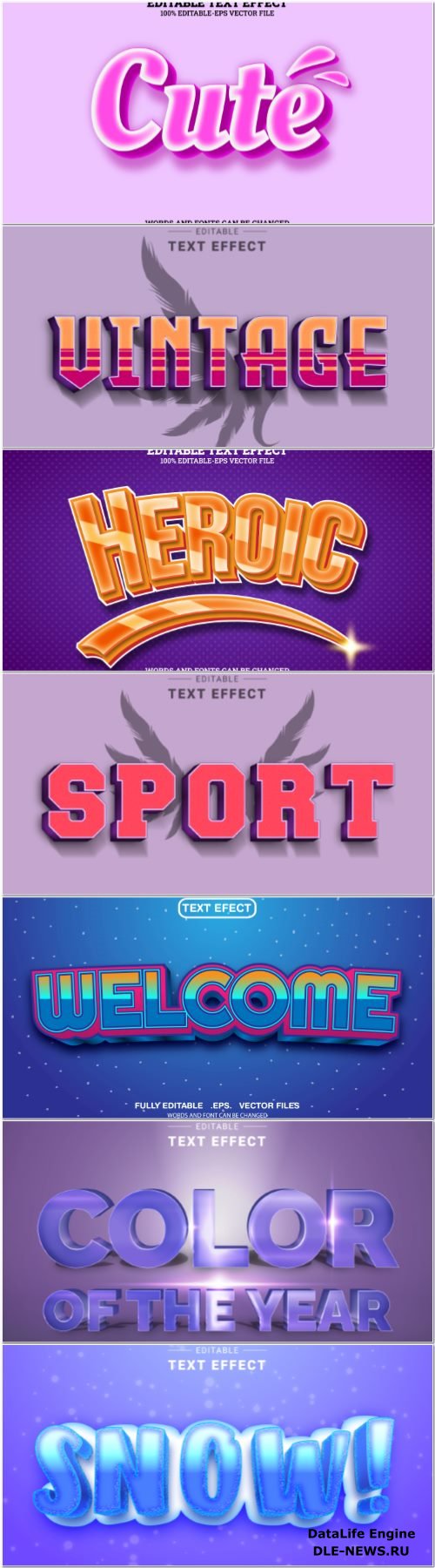 Set 3d editable text style effect vector vol 367