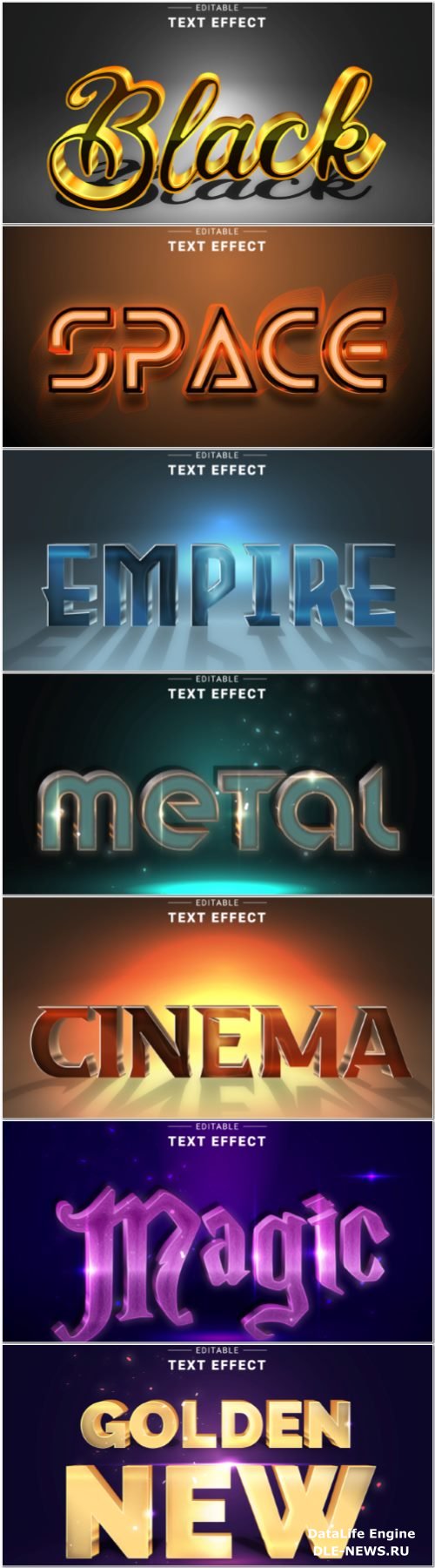 Set 3d editable text style effect vector vol 364