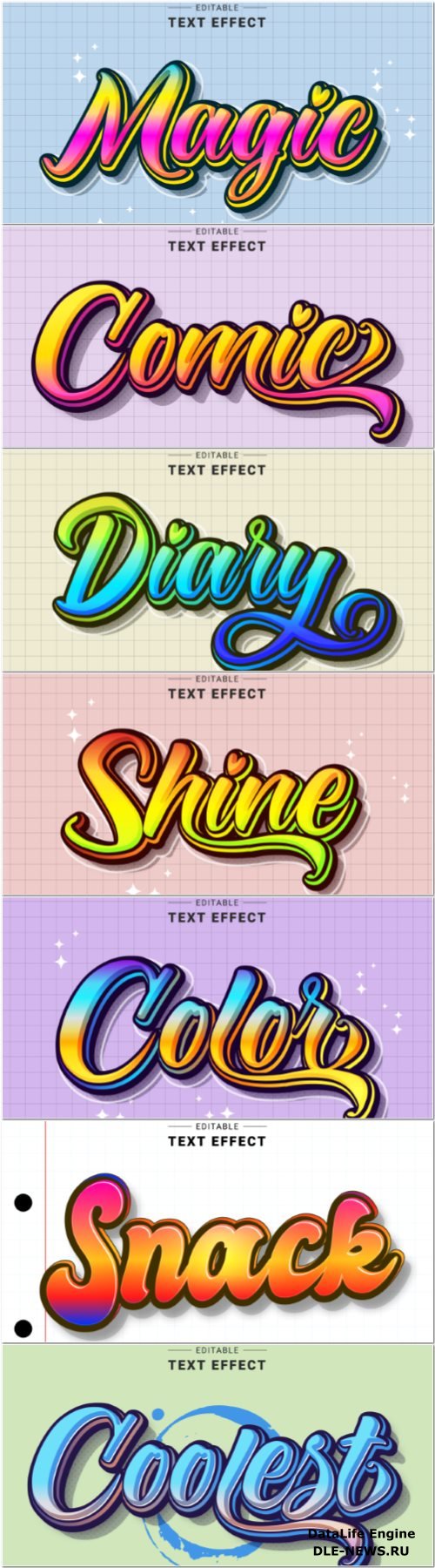 Set 3d editable text style effect vector vol 363