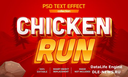 Chicken run cartoon game and movie title text effect psd