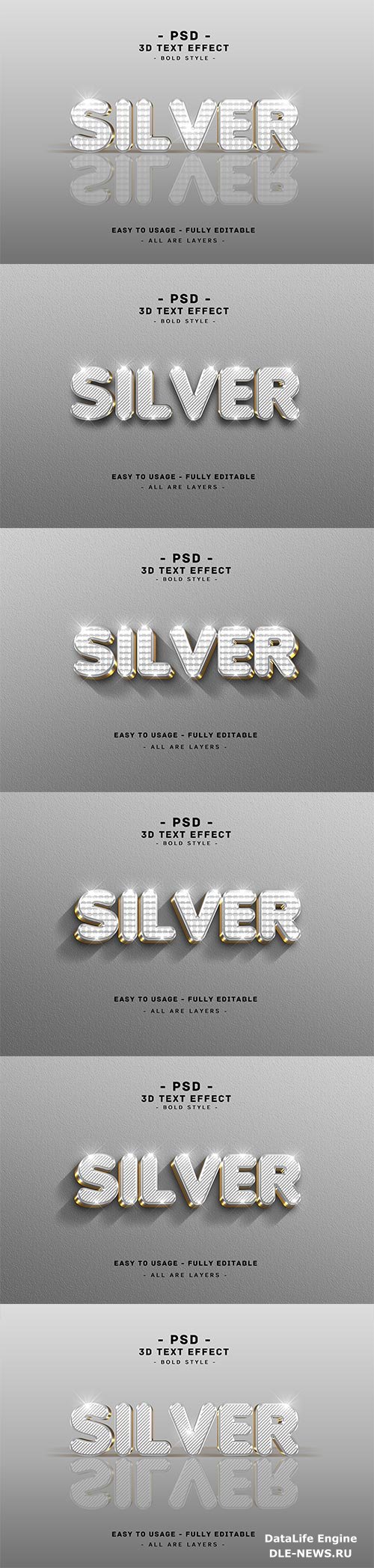 3d silver text style effect psd