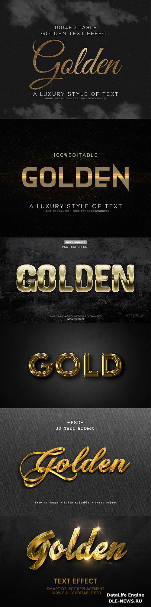 Golden 3d text style effect template psd