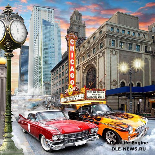 3D texture Chicago and luxury retro cars