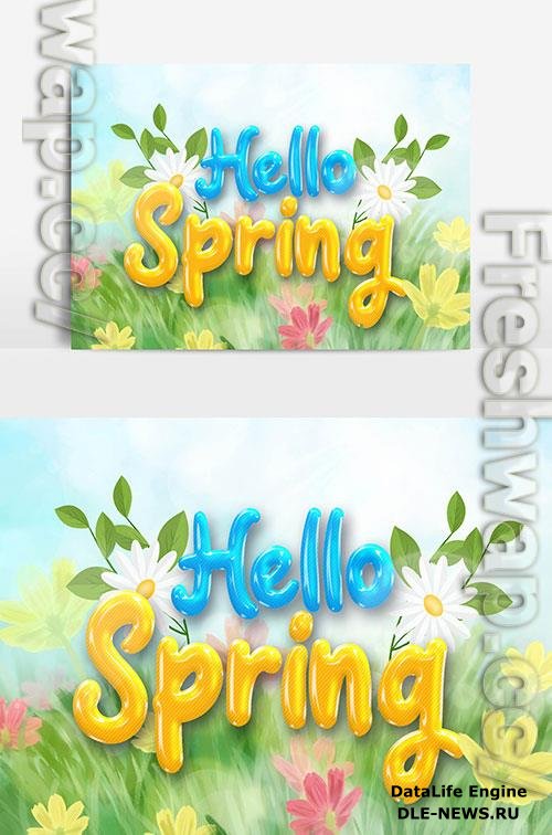 Beautiful Hello Spring Text Effect With Flowers And Leaves