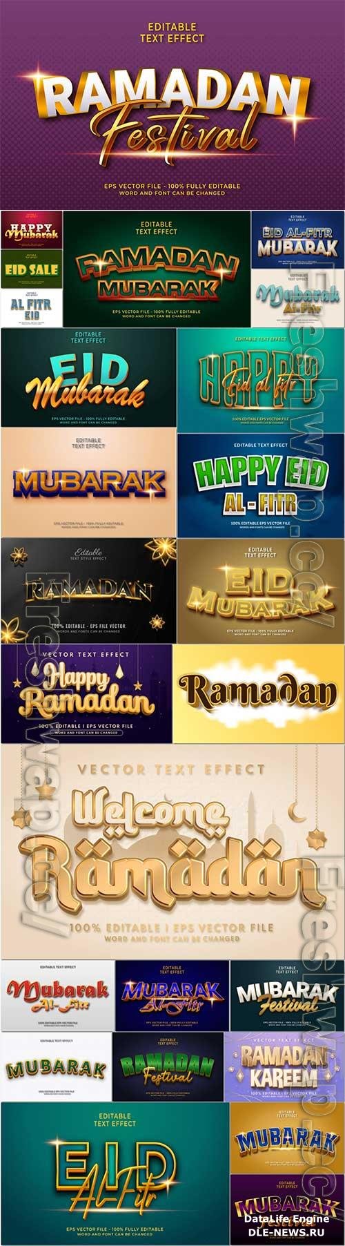 Eid mubarak, Ramadan editable text effect premium vector