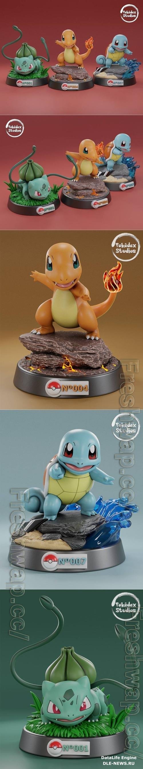 Pokedex Studios - Welcome Pack - Bulbasaur, Charmander, Squirtle 3D Print