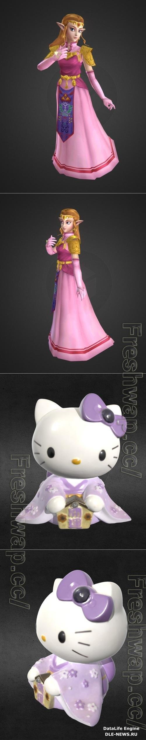 Ocarina of Time Zelda and Hello Kitty in Kimono Figure 3D Print