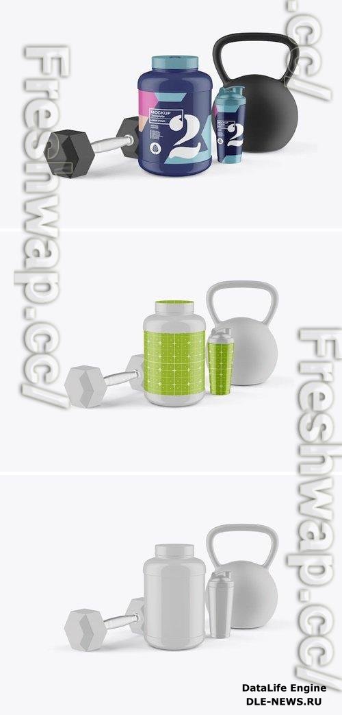 Protein Jar and Sport Bottle Mockup 565KAJ3