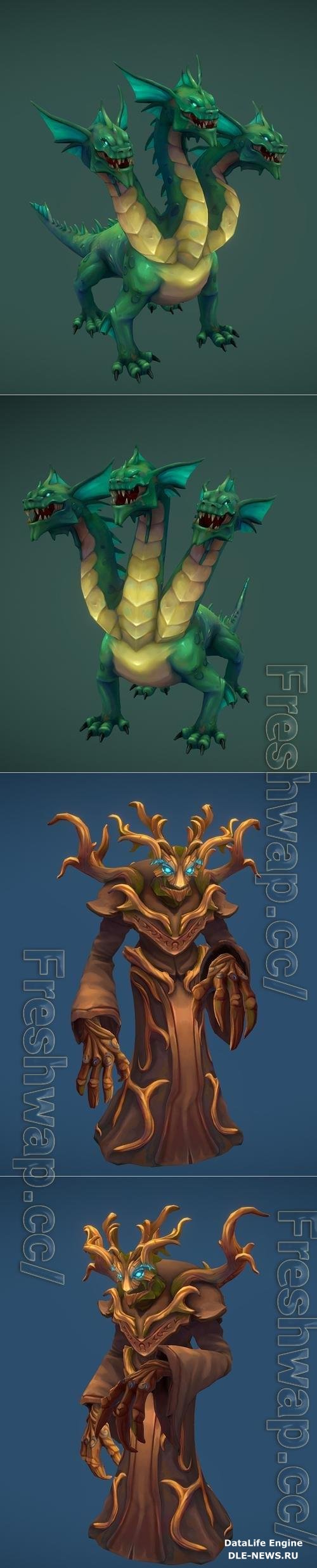 Stylized Hydra and Stylized Root Mage 3D Print