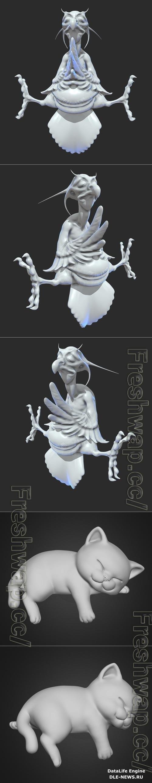 Eagle Zen Meditate and Cute Sleepy Kitten 3D Print