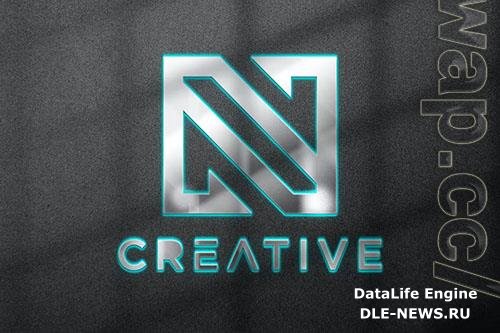 Metallic 3d logo mockup with blue neon effect