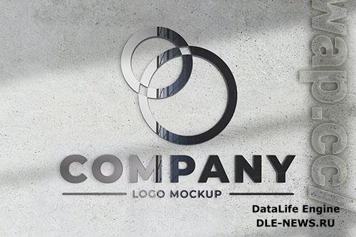 Chrome Logo on Wall Mockup PSD