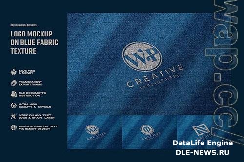 Logo mockup on blue fabric texture PSD