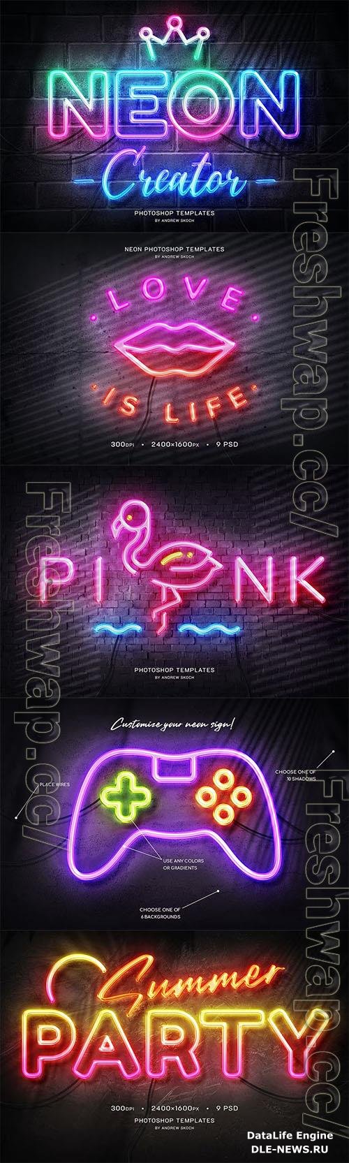 Neon Wall Sign Templates PSD