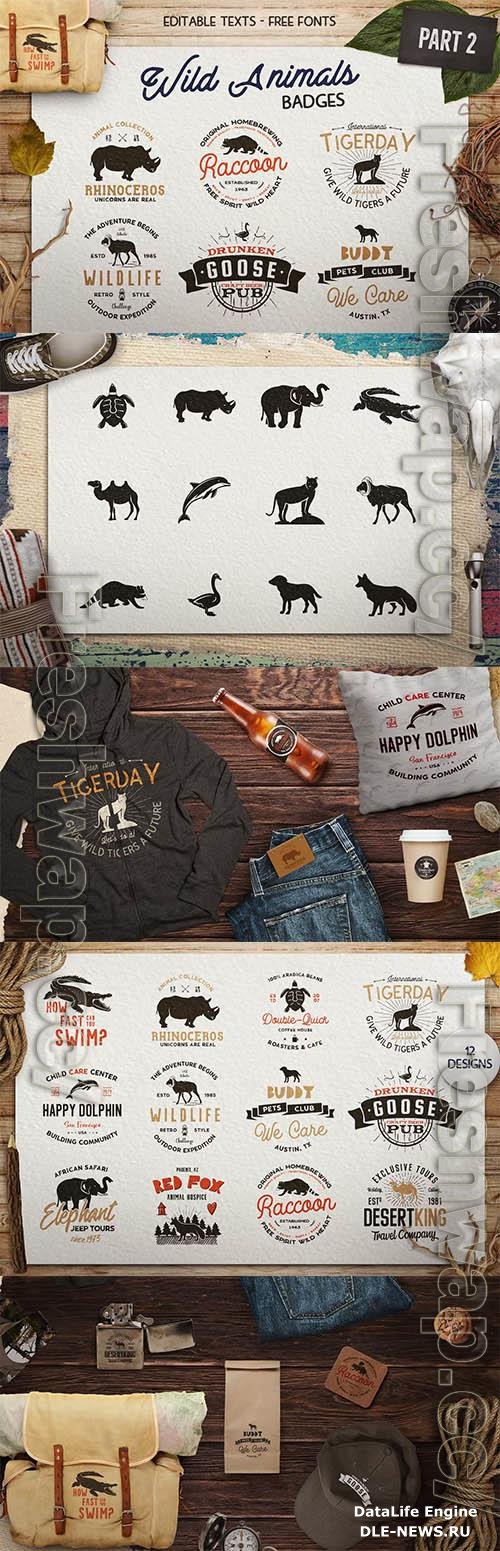 12 Wild Animals Badges Part 2 Travel Retro Logos