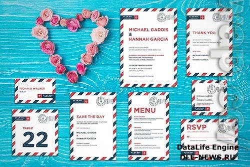 Airmail Wedding Invitation Suite PSD