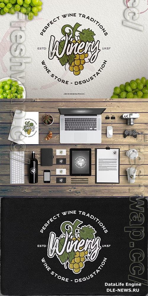 Winery Vintage Logo Retro Wine Badge PSD