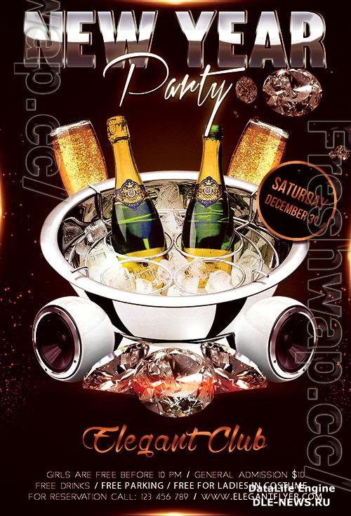 Elegant Drinks and Diamonds New Year Party Flyer and Facebook Cover Template PSD