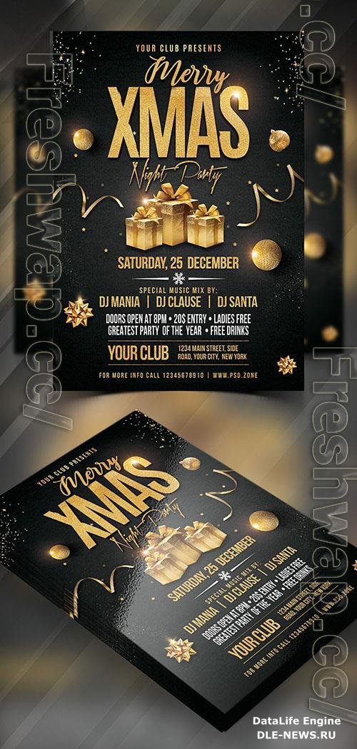 Luxurious Black and Gold Christmas Night Party Flyer Template