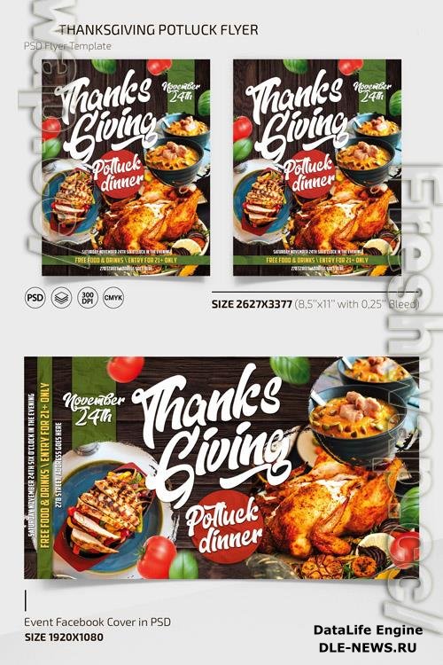 THANKSGIVING POTLUCK FLYER TEMPLATE + INSTAGRAM POST (PSD)