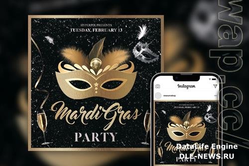 Nifty Luxurious Mardi Gras Party Instagram Post Template PSD