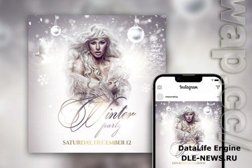 Snowy Elegant Winter Party Instagram Post Template Beautiful PSD