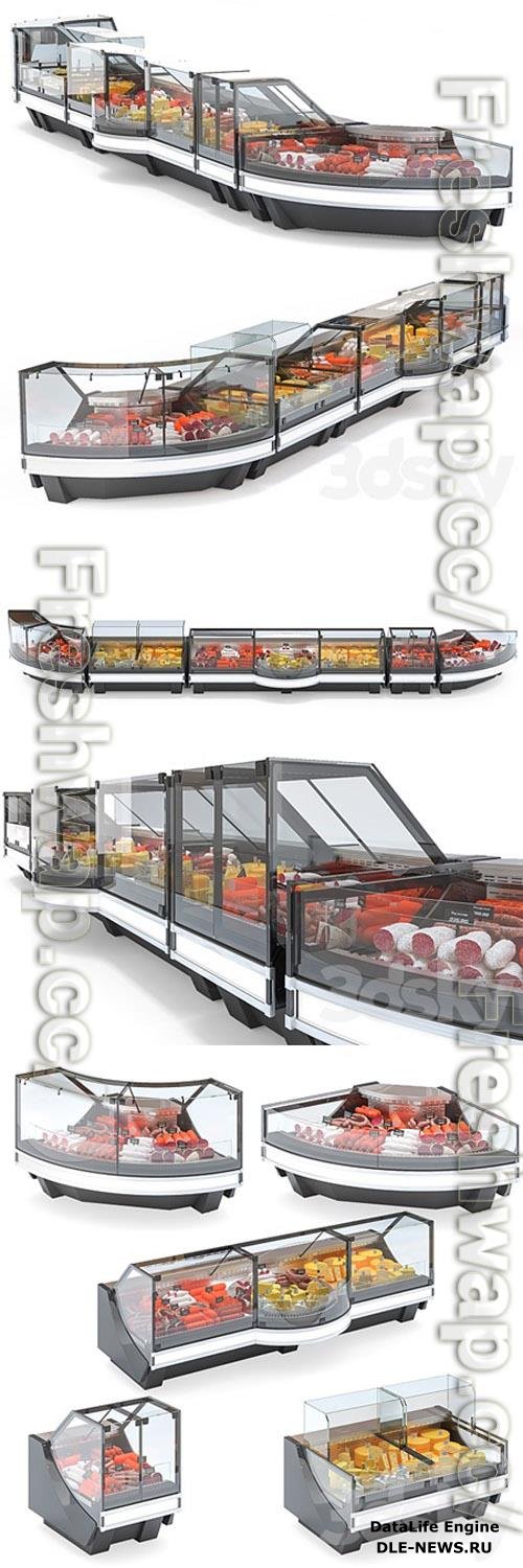 Set of showcases for grocery store 3D Models