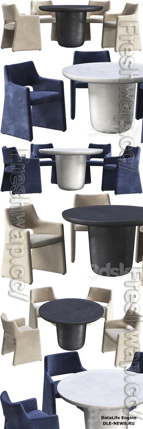 Dining table CB2 Lola and chair CB2 Foley Faux Mohair Navy 3D Models